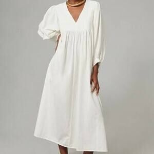 RHODE Bobby tunic maxi dress white linen cotton balloon sleeve med large boho